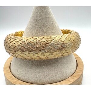 Snakeskin Pattern Bangle Ted Rossi NYC Metallic Gold Wide Bracelet Fabric